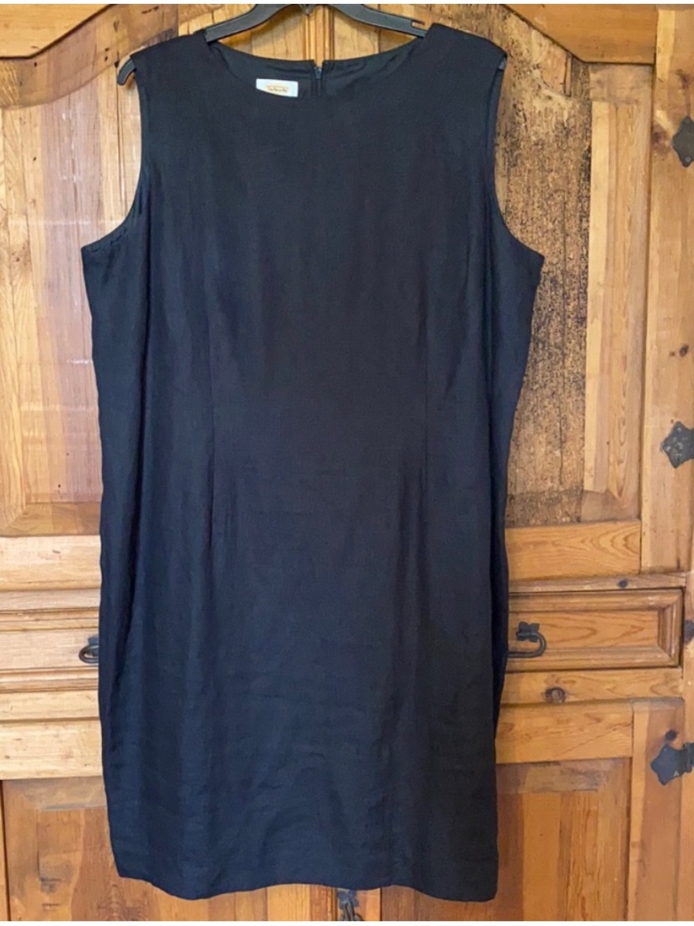 Talbots Woman Black Midi Irish Linen Square Neck Sheath Dress Size 22W